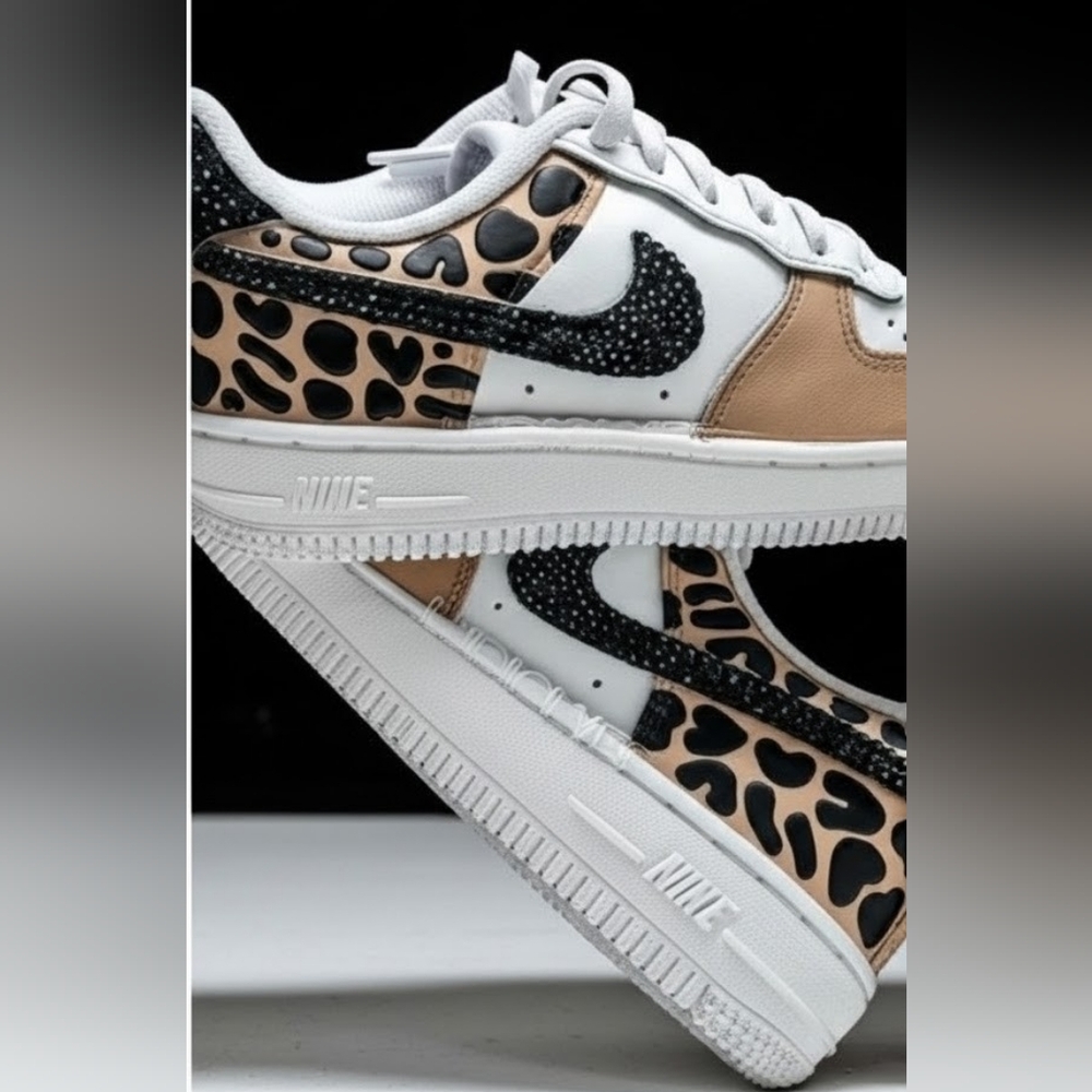 Custom Nike Air Force 1 '07 Leopard Print & Black Rhinestone Swoosh – Women’s - Picture 3 of 6